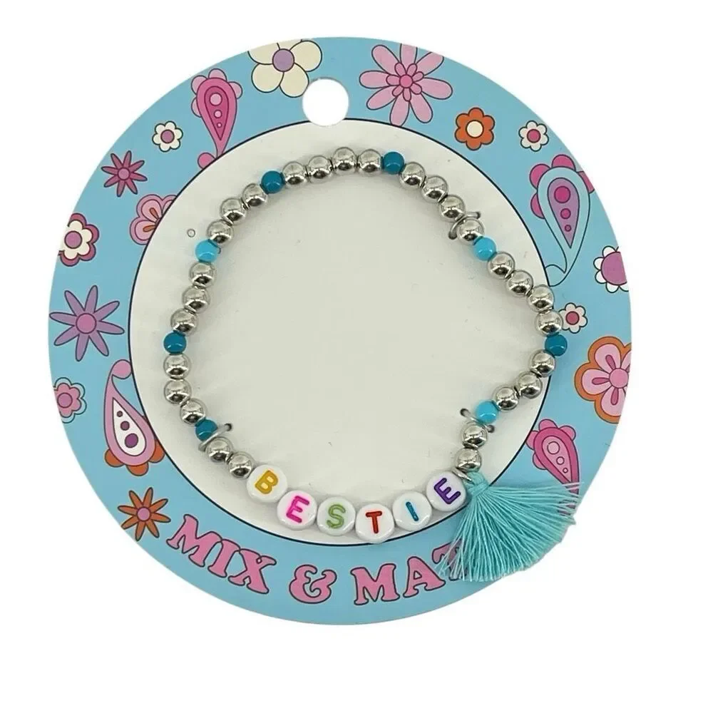 Bestie Beaded Bracelet Friendship Bracelet Silver Tone Tassel Women Girls New